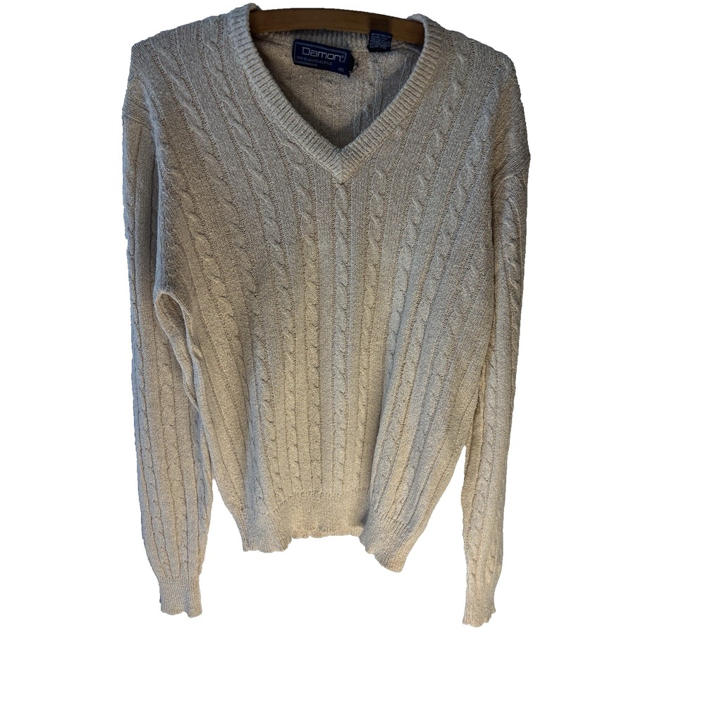 Vtg Damon Men Silk Blend Grandpa Classic Sweater M Pullover Beige Classy Preppy‎